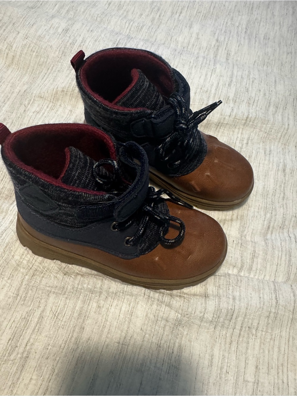 Carter's Brown and Navy Boys Lace-Up Winter Boots with Red Lining